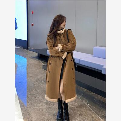 羊羔毛麂皮绒毛呢外套女2