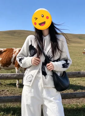 单件/秋装搭配高级感气质蝴蝶针织开衫外套女宽松显瘦阔腿裤装潮