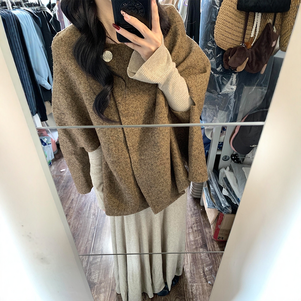 入秋穿搭一整套大码胖mm千金小香风斗篷大衣外套连衣裙巨好看套装