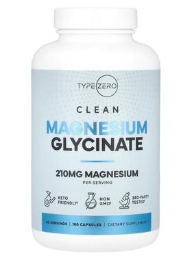 TypeZero,清洁，甘氨酸镁，210 毫克，180 粒胶囊（每粒胶囊 70
