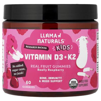 Llama Naturals,Kids Vitamin D3 + K2, Real Fruit Gummies, Rea