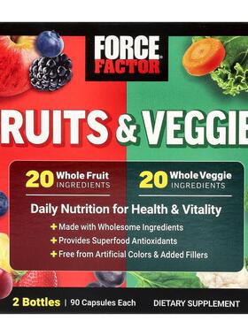 Force Factor,Fruits And Veggies, 2 Bottles, 90 Capsules Each