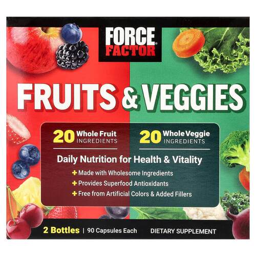 Force Factor,Fruits And Veggies, 2 Bottles, 90 Capsules Each