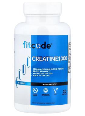 fitcode,肌酸 1000，1000 毫克，60 粒素食胶囊（每粒胶囊 500 毫