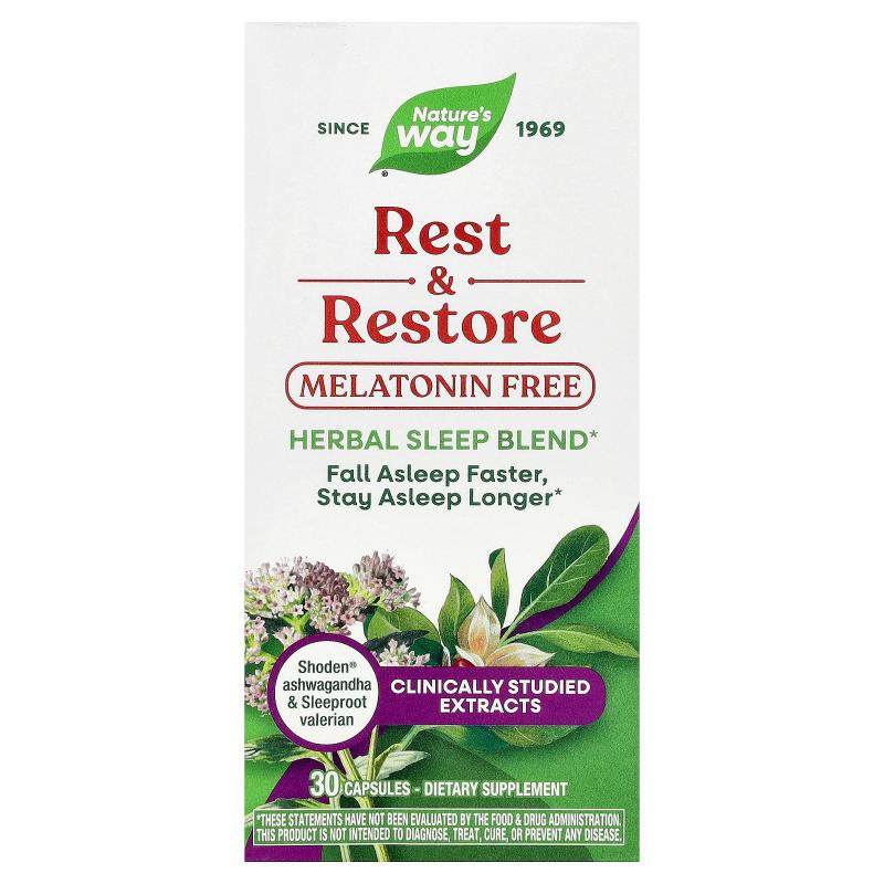 然萃维,Rest & Restore, Melatonin Free, 30 Capsules