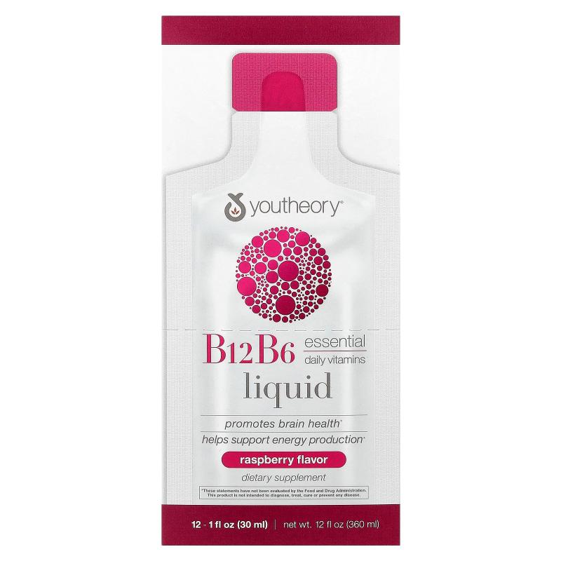 Youtheory,B12 B6 Liquid，On Th Go，树莓味，12 包，每包 1 液3