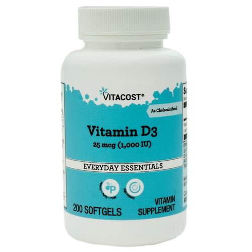 Vitacost,Vitamin D3 (as Cholecalciferol), 1000 IU, 200 Softg