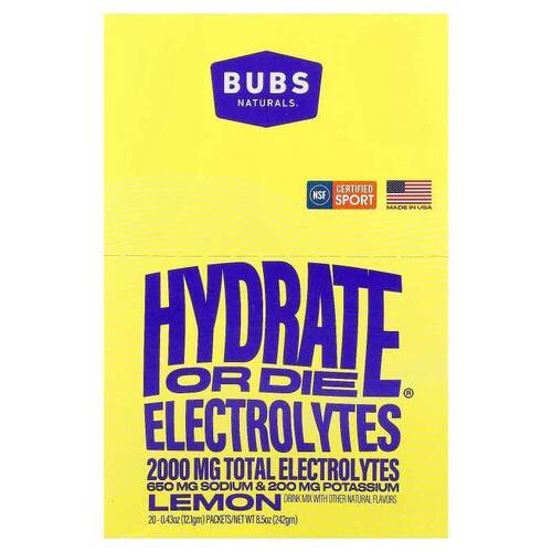 BUBS Naturals,Hydrate or Die®，电解质混合饮品，柠檬味，20 条