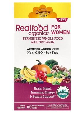 乡村生活,Realfood Organics，女性多维生素，60 片易吞咽片剂