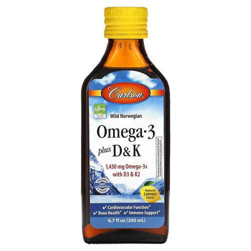 Carlson,Omega-3 脂肪酸 + D3 和 K2，天然柠檬味