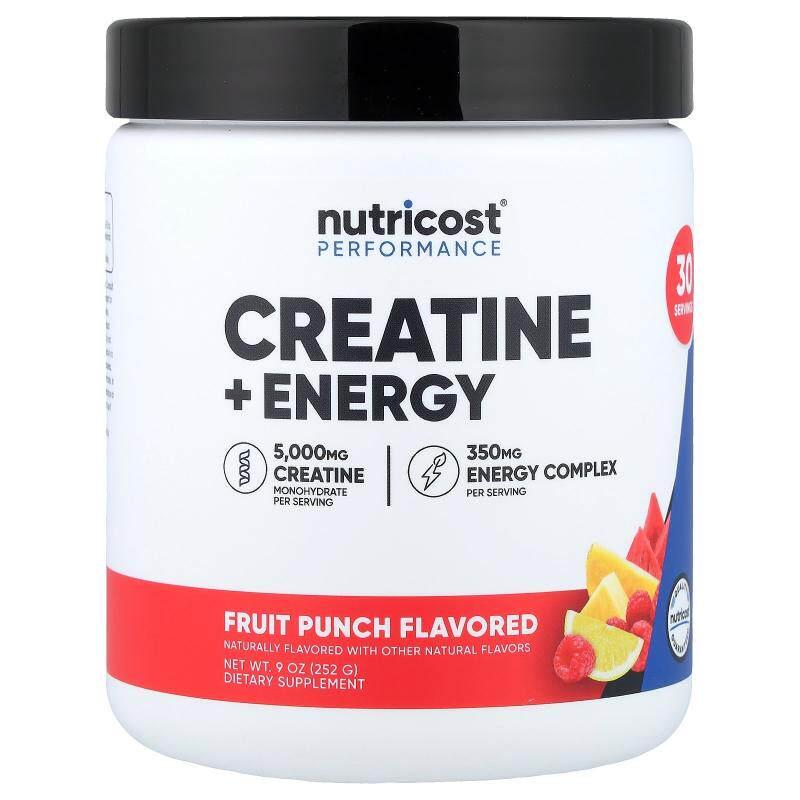 Nutricost,表现，肌酸 + 能量，混合水果味，9 盎司（252 克）图片