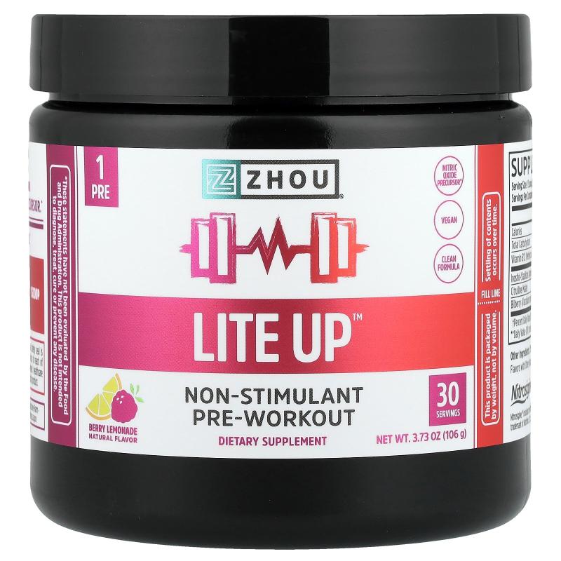 Zhou Nutrition,Lite Up™, Non-Stimulant Pre-Workout, Berry Le