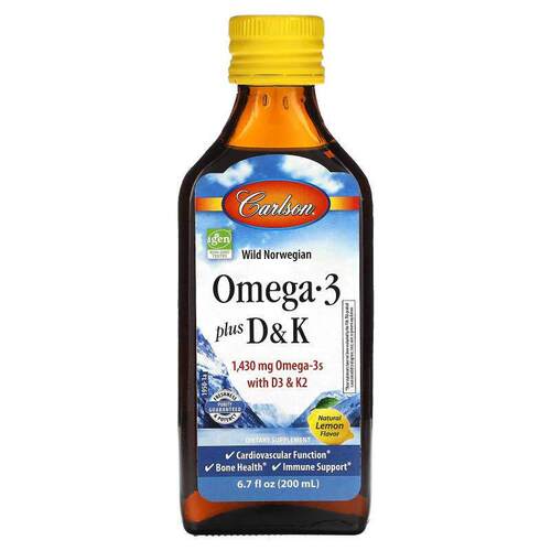 Carlson,Omega-3 脂肪酸 + D3 和 K2，天然柠檬味
