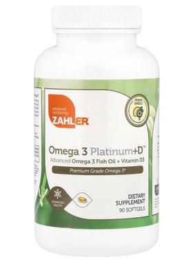Zahler,白金版 Omega-3 Plus D，高级 Omega-3 鱼油 + 维生素 D3&