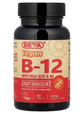 Deva,含叶酸和 B6 的全素 B12，速溶，90 片