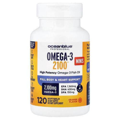 Ocean Blue,Omega-3 2100® Minis，优效，橙味，120 粒软胶囊（每