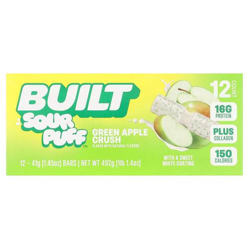 Built,Sour Puff™, Protein Bars, Green Apple Crush, 12 Bars,