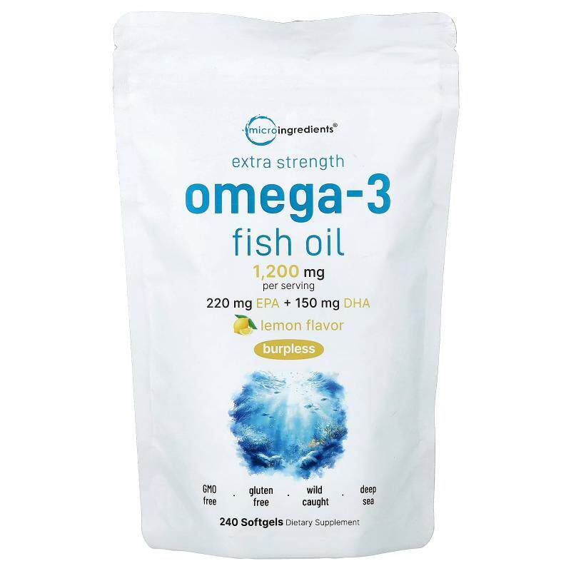 Micro Ingredients,Omega-3鱼油,柠檬,240粒软胶囊(每粒600毫