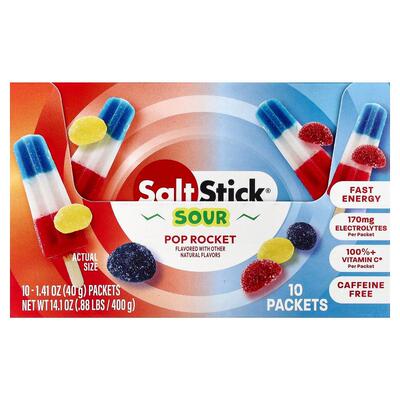 SaltStick,Energy Gummies, Sour Pop Rocket, 10 Packets, 1.41