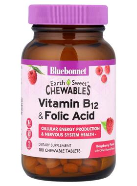 Bluebonnet Nutrition,EarthSweet咀嚼片,维生素b12和叶酸, 天然,