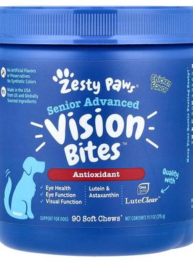 Zesty Paws,大龄犬专用高级视力支持零食，鸡肉味，90 片软咀嚼片