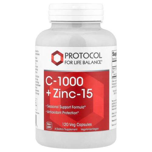 Protocol for Life Balance,C-1000 + 锌 15，120 粒素食胶囊