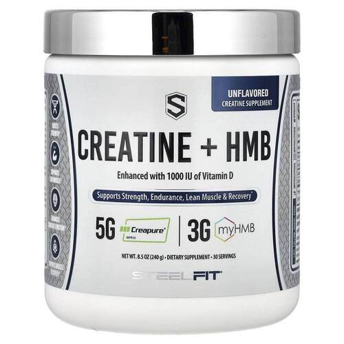 SteelFit USA,肌酸 + HMB，原味，8.5 盎司（240 克）