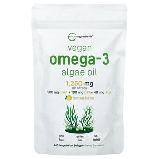 Micro Ingredients,Vegan Omega-3 Algae Oil, Lemon, 240 Vegeta
