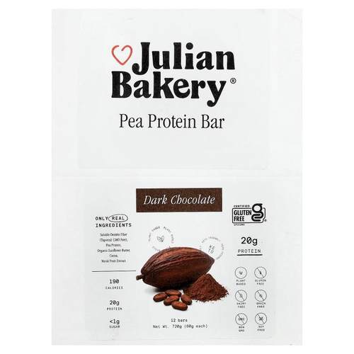 Julian Bakery,Pea Protein Bar, Dark Chocolate, 12 Bars, 2.1