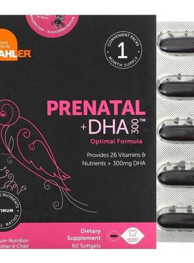 Zahler,Prenatal + DHA 300 特优效产前 DHA 软胶囊，60 粒装