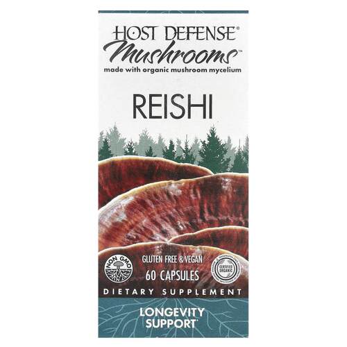 Host Defense,蘑菇™，灵芝，60 粒胶囊（每粒胶囊 0.5 克）