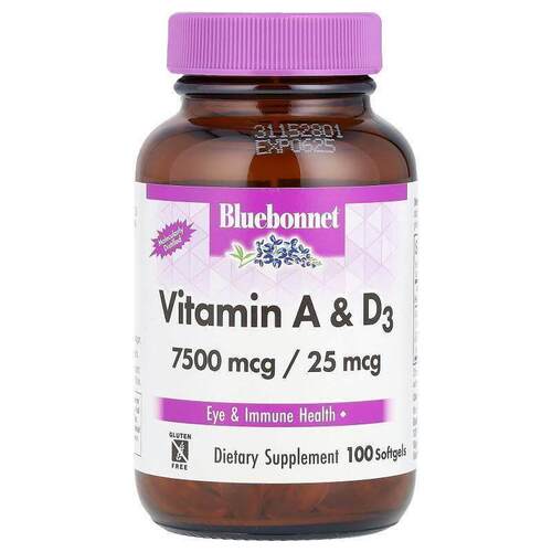 Bluebonnet Nutrition,维生素A及维生素D3，100粒