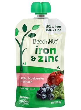 Beech-Nut,果蔬混合物，铁和锌，12 个月以上，苹果、蓝莓和菠菜3
