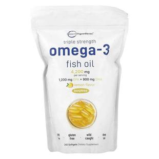 Micro Ingredients,三倍功效 Omega-3 鱼油,柠檬,240 粒软胶囊
