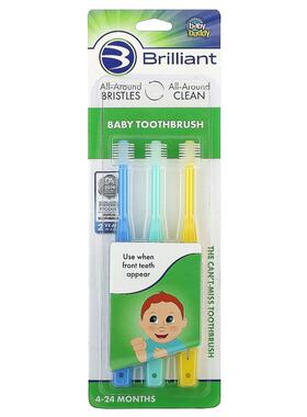 Baby Buddy,Brilliant，婴儿牙刷，4-24 个月，蓝色、薄荷色、黄3