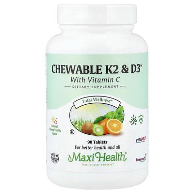 Maxi Health,Chewable K2 & D3™, Natural Cherry Vanilla, 90 Ta