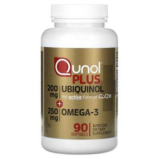 Qunol,加上泛醇 + Omega-3，200 毫克+ 250 毫克，90 粒软胶囊