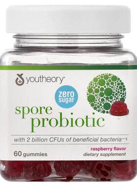 Youtheory,Spore Probiotic Gummies, Raspberry, 60 Gummies