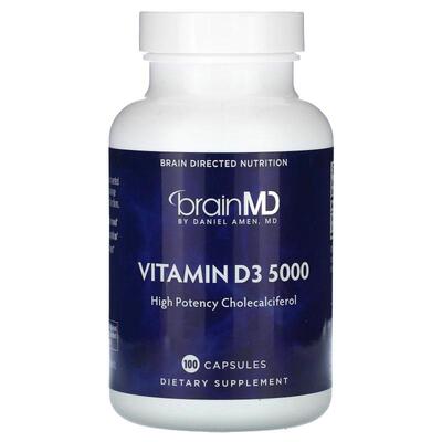 BrainMD,维生素 D3 5000，125 微克（5000 国际单位），100 粒胶