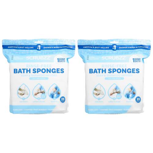 Scrubbzz,Rinse-Free Bath Sponges, 50 Sponges