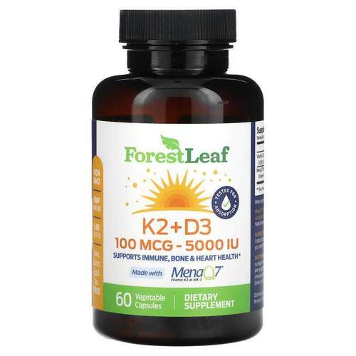 Forest Leaf,K2 + D3，100 微克（5000 国际单位），60 粒素食胶