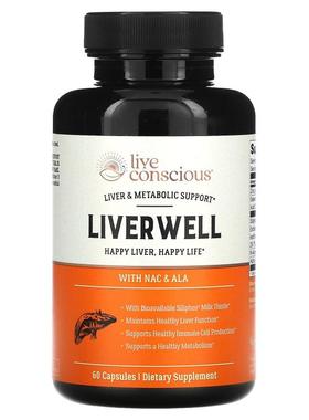 Live Conscious,LiverWell，含 NAC 和 ALA，60 粒胶囊