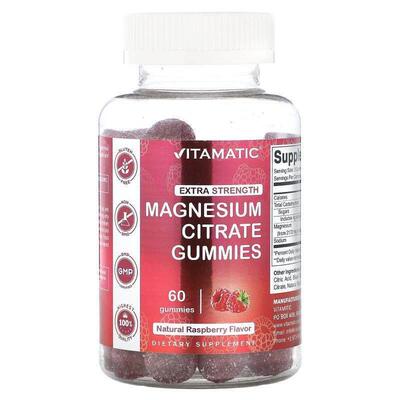 Vitamatic,柠檬酸镁软糖，特强型，天然树莓味，60 粒软糖
