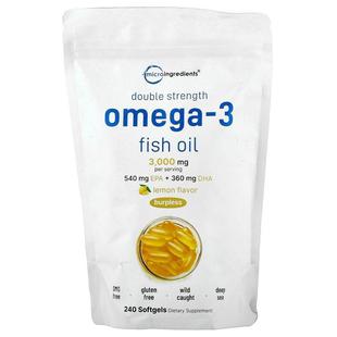 Micro Ingredients,双重功效 Omega-3 鱼油,柠檬味,240 粒软胶