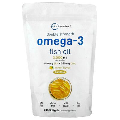 Micro Ingredients,双重功效 Omega-3 鱼油，柠檬味，240 粒软胶