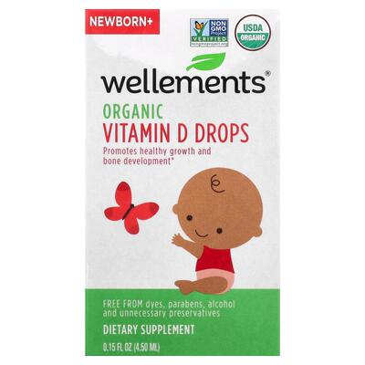 Wellements,Organic Vitamin D Drops, Newborn+, 0.15 fl oz (4.