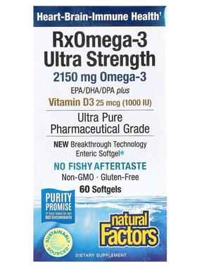 Natural Factors,特强型 RxOmega-3，含维生素 D3，60 粒软凝胶