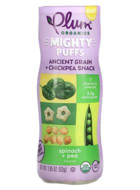 谷百,Mighty Puffs，古老谷物 + 鹰嘴豆零食，婴儿，菠菜 + 豌豆1
