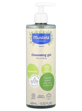 Mustela,家庭装洁肤凝胶，头发和身体，无香，13.52 液量盎司（40