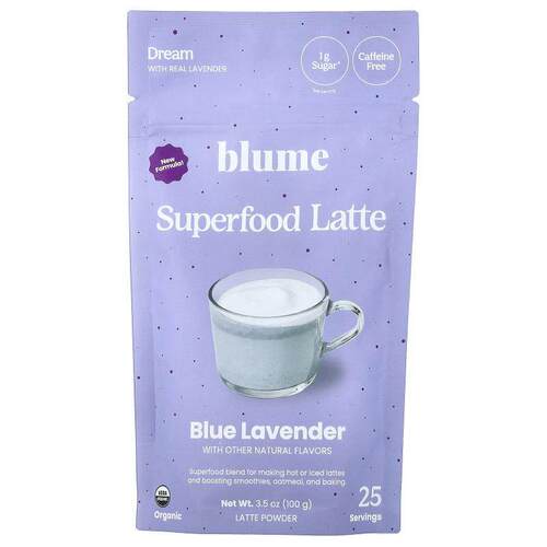 Blume,Superfood Latte, Blue Lavender, Caffeine Free, 3.5 oz